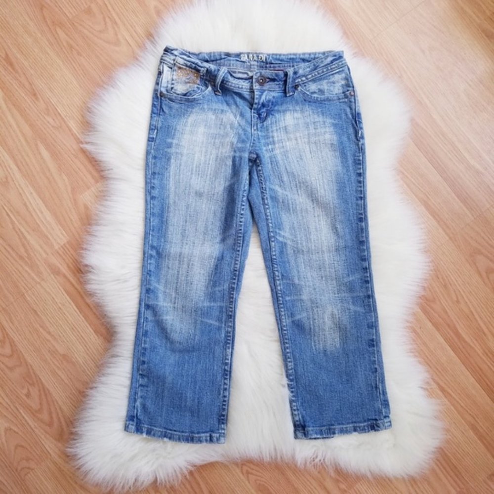 Capri Jeans - Distressing, Embroidery & Rhinestone